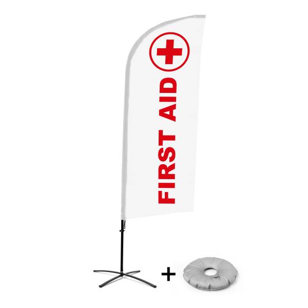 Beach Flag Alu Wind Complete Set First Aid English Cross Base