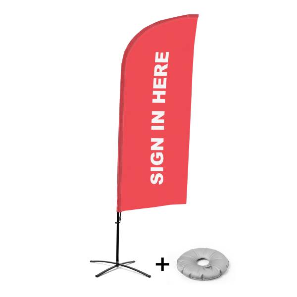 Beach Flag Alu Wind Complete Set Sign In Here Red English Cross Base