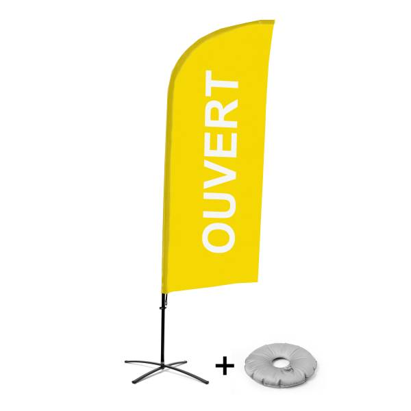Beach Flag Alu Wind Complete Set Open Yellow French Cross Base