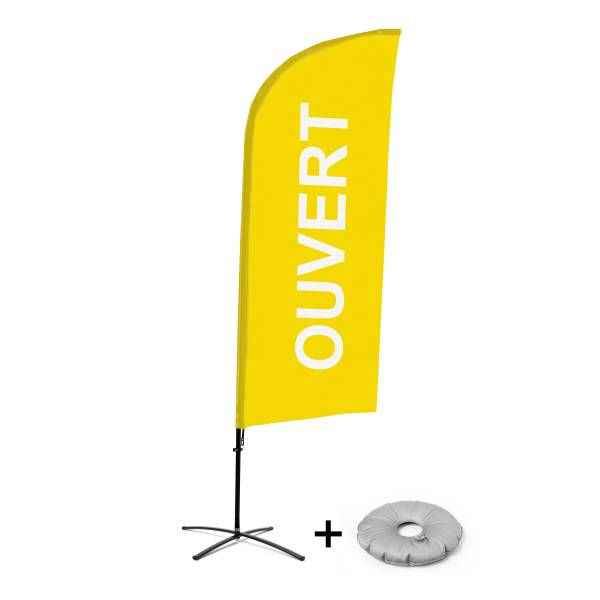 Beach Flag Alu Wind Complete Set Open Yellow French Cross Base