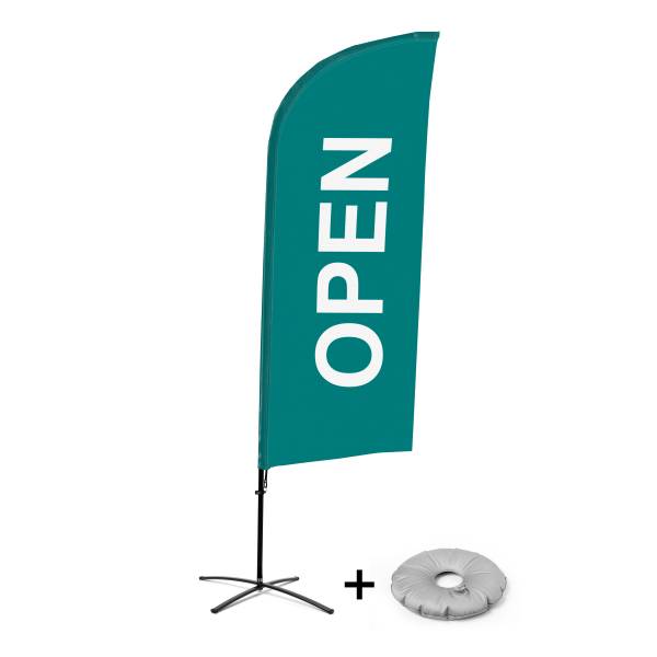 Beach Flag Alu Wind Complete Set Open Green English Cross Base