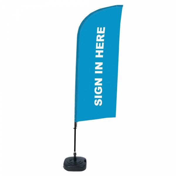 Beach Flag Alu Wind Complete Set Sign In Here Blue English ECO print material