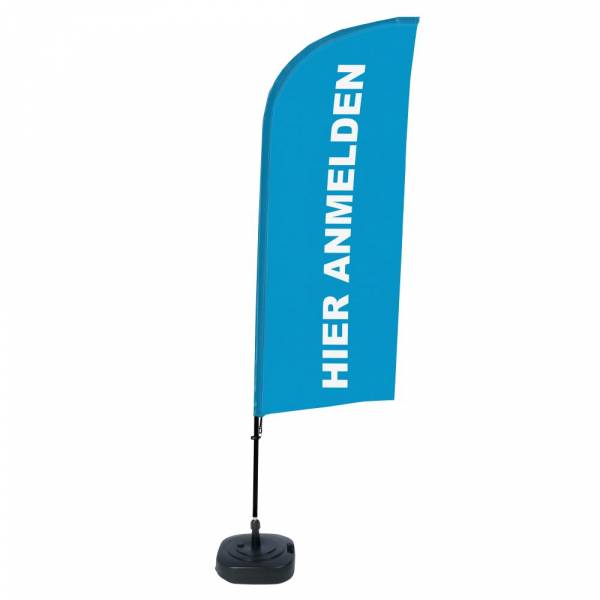 Beach Flag Alu Wind Complete Set Sign In Here Blue German ECO print material