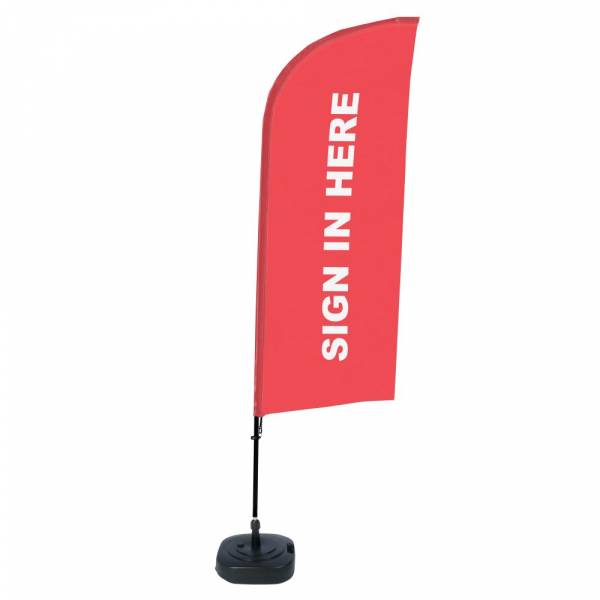 Beach Flag Alu Wind Complete Set Sign In Here Red English ECO print material